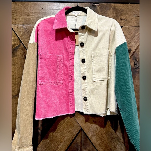 NWT Mainstrip Color Block Corduroy Cropped Shacket - Picture 5 of 15